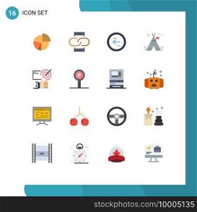 Mobile Interface Flat Color Set of 16 Pictograms of tent free, direction, conversation, circle, arrow Editable Pack of Creative Vector Design Elements