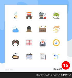 Mobile Interface Flat Color Set of 16 Pictograms of tree, fall, supermarket, autumn, drink Editable Pack of Creative Vector Design Elements