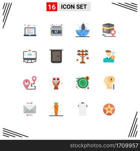 Mobile Interface Flat Color Set of 16 Pictograms of user, map, business, pin, khana Editable Pack of Creative Vector Design Elements