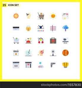 Mobile Interface Flat Color Set of 25 Pictograms of achieving, power, commerce, nature, energy Editable Vector Design Elements