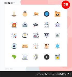 Mobile Interface Flat Color Set of 25 Pictograms of big brother, help, exploit, global, center Editable Vector Design Elements