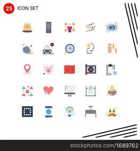 Mobile Interface Flat Color Set of 25 Pictograms of birthday, celebrations, tv, lights, consumer Editable Vector Design Elements