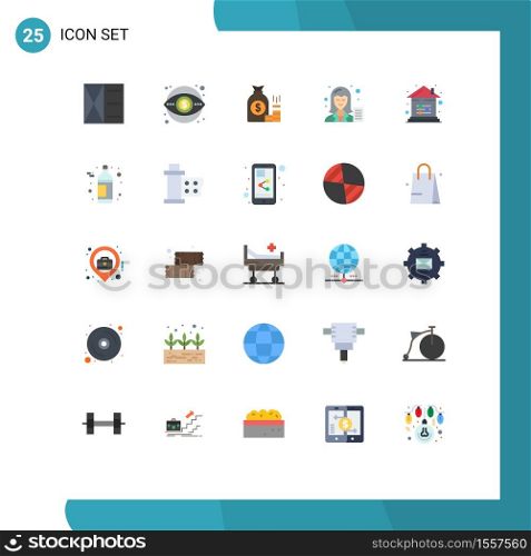 Mobile Interface Flat Color Set of 25 Pictograms of blogger, wealth, vision, savings, finance Editable Vector Design Elements