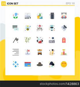 Mobile Interface Flat Color Set of 25 Pictograms of box, fire, pc, camping, present Editable Vector Design Elements