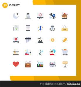 Mobile Interface Flat Color Set of 25 Pictograms of cake, gear, business, web, service Editable Vector Design Elements