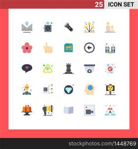 Mobile Interface Flat Color Set of 25 Pictograms of candle, party, power, light, flash Editable Vector Design Elements