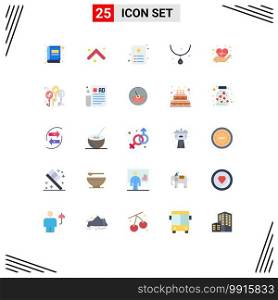 Mobile Interface Flat Color Set of 25 Pictograms of care, jewelry, card, gem, identity Editable Vector Design Elements