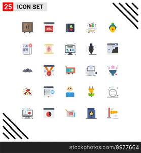 Mobile Interface Flat Color Set of 25 Pictograms of clown, report, elevator, marketing, graph Editable Vector Design Elements