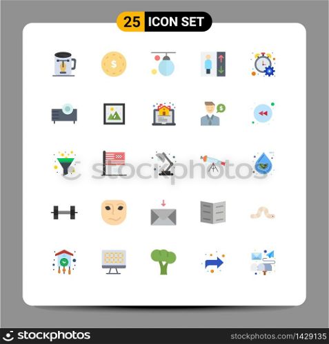 Mobile Interface Flat Color Set of 25 Pictograms of counter, group, yen, elevator, punching Editable Vector Design Elements