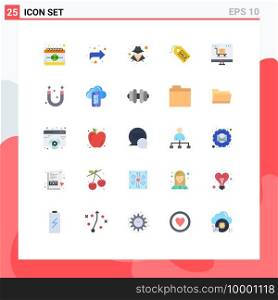 Mobile Interface Flat Color Set of 25 Pictograms of digital marketing, advertising, anonymous, sale, shopping Editable Vector Design Elements