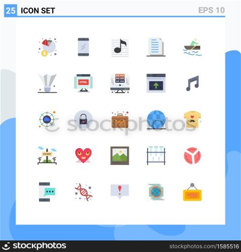 Mobile Interface Flat Color Set of 25 Pictograms of files, document, study, copy, sound Editable Vector Design Elements