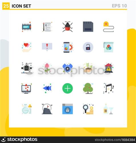 Mobile Interface Flat Color Set of 25 Pictograms of gadget, computers, education, card, insect Editable Vector Design Elements