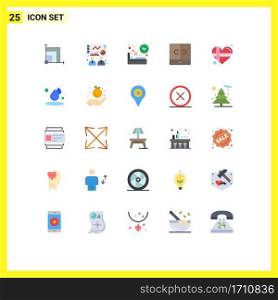 Mobile Interface Flat Color Set of 25 Pictograms of gift, interior, diet, furniture, closet Editable Vector Design Elements