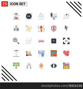 Mobile Interface Flat Color Set of 25 Pictograms of mission, game, processing, server, device Editable Vector Design Elements