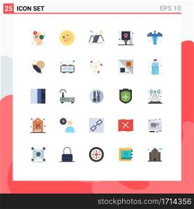 Mobile Interface Flat Color Set of 25 Pictograms of post, guide, restaurant, city, hiking Editable Vector Design Elements