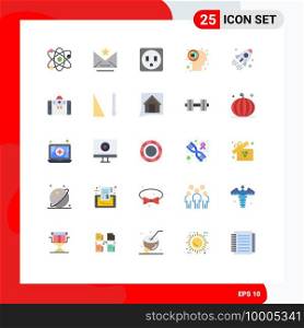 Mobile Interface Flat Color Set of 25 Pictograms of project, business, electric, rocket, brain Editable Vector Design Elements