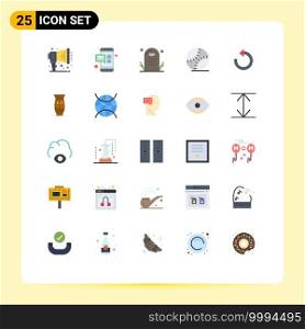 Mobile Interface Flat Color Set of 25 Pictograms of rotate, refresh, funeral, baseball, gentleman Editable Vector Design Elements