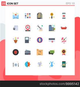 Mobile Interface Flat Color Set of 25 Pictograms of technology, cell, building, mobile, zoom Editable Vector Design Elements