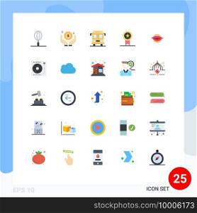 Mobile Interface Flat Color Set of 25 Pictograms of valentine’s, lips, bus, st&, insignia Editable Vector Design Elements