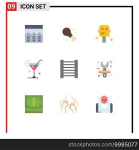 Mobile Interface Flat Color Set of 9 Pictograms of architect, spring, turkey, wine, glass Editable Vector Design Elements