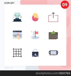 Mobile Interface Flat Color Set of 9 Pictograms of cash, flag, output, business, touch Editable Vector Design Elements