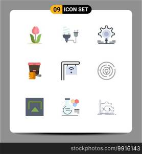 Mobile Interface Flat Color Set of 9 Pictograms of color, paint, energy, setting, research Editable Vector Design Elements