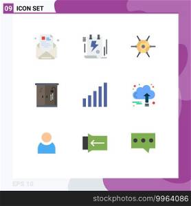 Mobile Interface Flat Color Set of 9 Pictograms of connection, living, file, home, network Editable Vector Design Elements