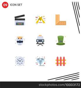 Mobile Interface Flat Color Set of 9 Pictograms of detective, repair, ruler, lift, food Editable Vector Design Elements