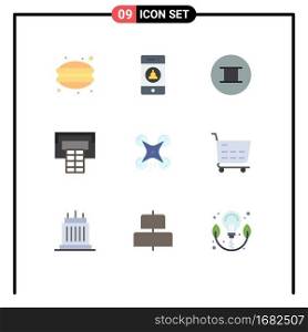 Mobile Interface Flat Color Set of 9 Pictograms of ecommerce, camera, ancient, drone, sport Editable Vector Design Elements