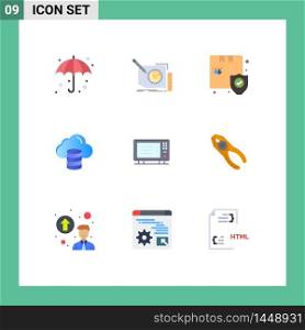 Mobile Interface Flat Color Set of 9 Pictograms of electric, money, text, computing, security Editable Vector Design Elements