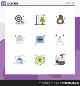 Mobile Interface Flat Color Set of 9 Pictograms of fan, computer, currency, nature, easter Editable Vector Design Elements
