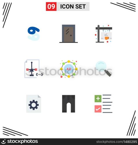 Mobile Interface Flat Color Set of 9 Pictograms of file, development, room, develop, board Editable Vector Design Elements
