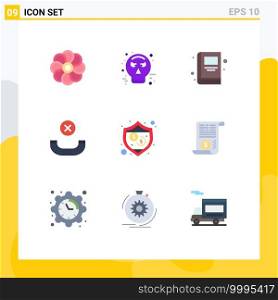 Mobile Interface Flat Color Set of 9 Pictograms of file, security, book, protection, handset Editable Vector Design Elements