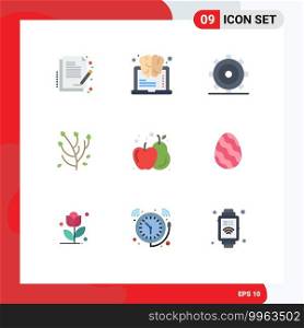 Mobile Interface Flat Color Set of 9 Pictograms of food, spring flower, basic, flower, anemone Editable Vector Design Elements