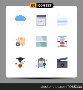 Mobile Interface Flat Color Set of 9 Pictograms of frame, settings, web team, gear, box Editable Vector Design Elements
