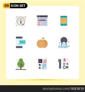 Mobile Interface Flat Color Set of 9 Pictograms of fruit, phone, device, mobile, contact Editable Vector Design Elements