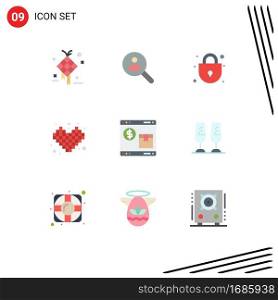 Mobile Interface Flat Color Set of 9 Pictograms of internet, play, people, games, shopping Editable Vector Design Elements