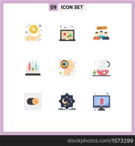 Mobile Interface Flat Color Set of 9 Pictograms of lab, online, data, meeting, consulting Editable Vector Design Elements