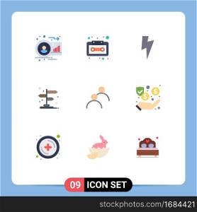 Mobile Interface Flat Color Set of 9 Pictograms of looked, pointer, tape, location, arrow Editable Vector Design Elements