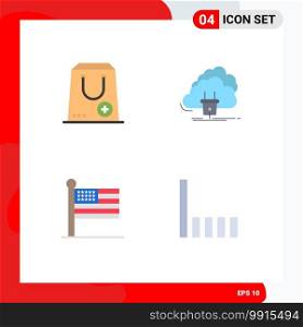 Mobile Interface Flat Icon Set of 4 Pictograms of add, power, e, connection, states Editable Vector Design Elements