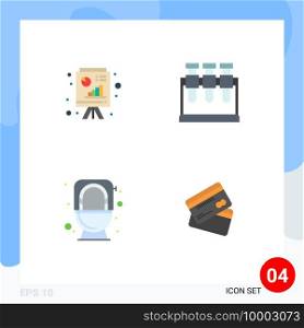 Mobile Interface Flat Icon Set of 4 Pictograms of analytics, flush, business report, science, creditcard Editable Vector Design Elements