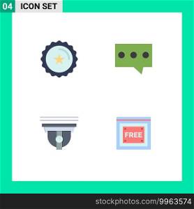 Mobile Interface Flat Icon Set of 4 Pictograms of badge, secure, shop, message, free access Editable Vector Design Elements