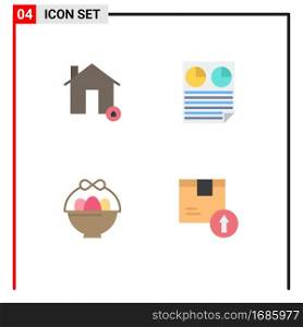 Mobile Interface Flat Icon Set of 4 Pictograms of buildings, report, protect, document, egg Editable Vector Design Elements
