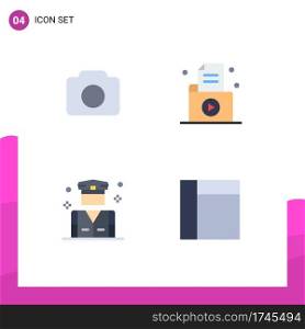 Mobile Interface Flat Icon Set of 4 Pictograms of camera, business, ui, folder, police Editable Vector Design Elements