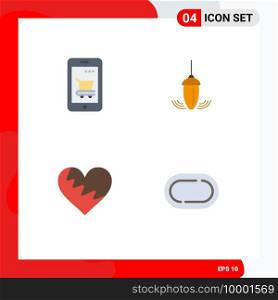 Mobile Interface Flat Icon Set of 4 Pictograms of cart, plummet, shopping, instrument, love Editable Vector Design Elements