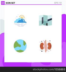 Mobile Interface Flat Icon Set of 4 Pictograms of cloud, develop, sun, map, online Editable Vector Design Elements