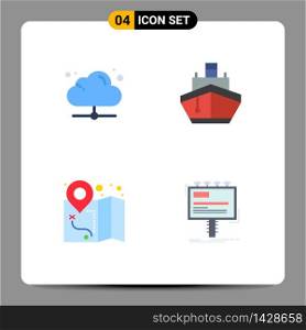 Mobile Interface Flat Icon Set of 4 Pictograms of cloud, gps, online, transport, map Editable Vector Design Elements