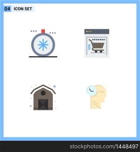 Mobile Interface Flat Icon Set of 4 Pictograms of compass, farm, open, web store, mind Editable Vector Design Elements