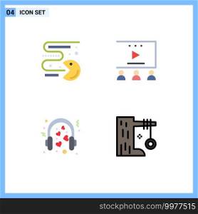Mobile Interface Flat Icon Set of 4 Pictograms of competition, love, play, video advertising, mic Editable Vector Design Elements