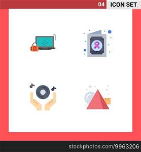 Mobile Interface Flat Icon Set of 4 Pictograms of computer, dj, lock, medical, music Editable Vector Design Elements